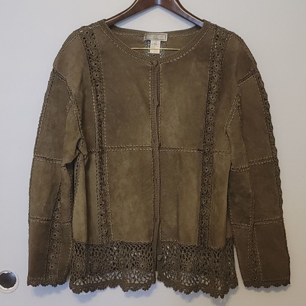 Smh Leather And Crochet Patch-Work Jacket 1x